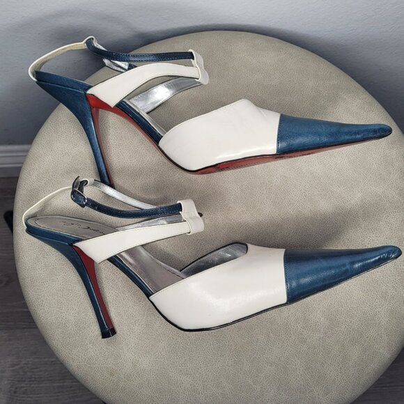 Vintage Sergio Zelcer Handmade Blue & White Leather Stilettos – Size 12M - Picture 6 of 9